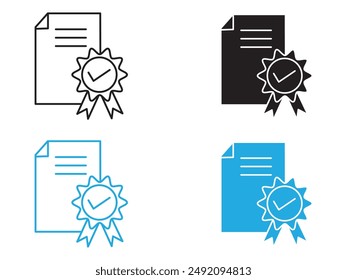 Course completion certificate icon black and white vector outline sign