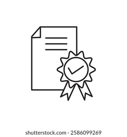 Course completion certificate icon black and white vector outline sign