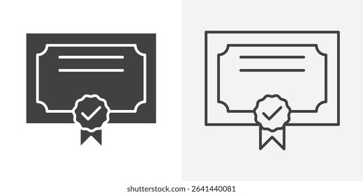Course completion certificate icon Line graphics illustration