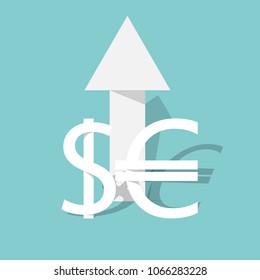 Course of currency.Grow of euro and dollar.