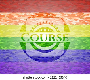 Course emblem on mosaic background with the colors of the LGBT flag