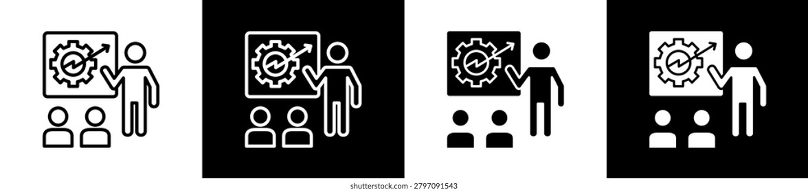 Course Icon In Outline And Glyph Styles With Black And White Variations