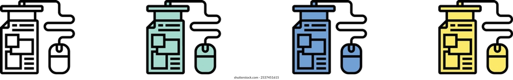 course icon. Outline, Green, Blue and Yellow Style Design Isolated On White Background