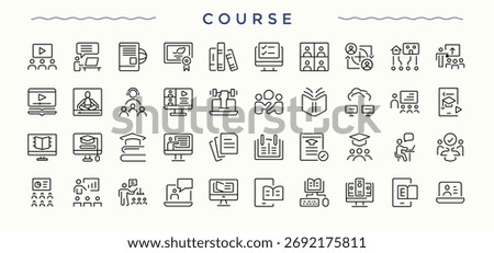 Course icon set. Course icon set. Icons for application. Included e-learning, student, graduation, learning, school, knowledge, learn and more. Vector illustration. Pixel perfect.