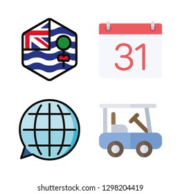 course icons set with weekly calendar, translation and golf cart vector set