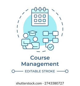 Course management soft blue concept icon. Educational materials, learning process. Round shape line illustration. Abstract idea. Graphic design. Easy to use in presentation, blog post