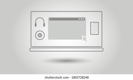 Kursmaterial, Vektorgrafik-Konzept mit grauem Hintergrund und Schatten