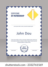 Course membership certificate design template. Vector diploma with customized copyspace and borders. Printable document for awards and recognition. Teco Light, Semibold, Arial Regular fonts used