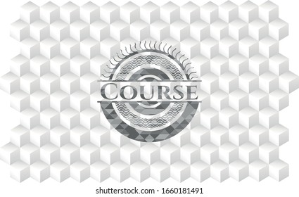 Emblema gris realista del curso con fondo blanco cúbico