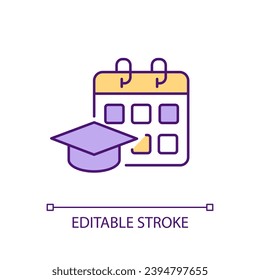 Course schedule RGB color icon. Learning program. Education planning. Student success. School timetable. Time management. Isolated vector illustration. Simple filled line drawing. Editable stroke