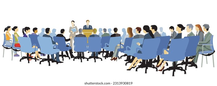 Course and session, advice and discussion, illustration isolated