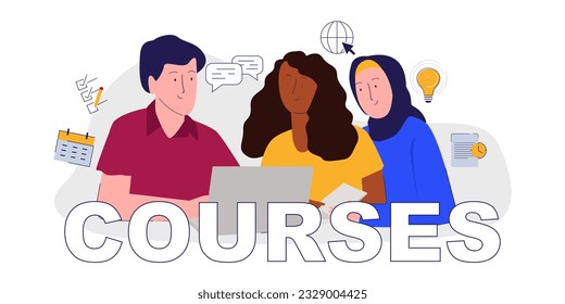course teamwork discussing distance learning conversation virtual online with laptop technology electronic connection internet