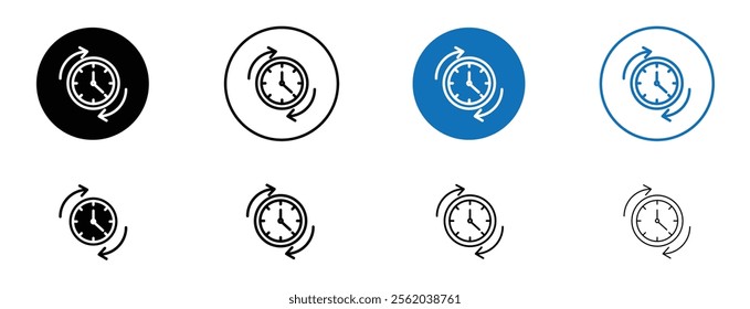Course of time icon set in black and blue colors