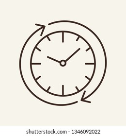 Course of time line icon. Clock and double side arrwos. Time concept. Vector illustration can be used for topics like time management, clock, every day life