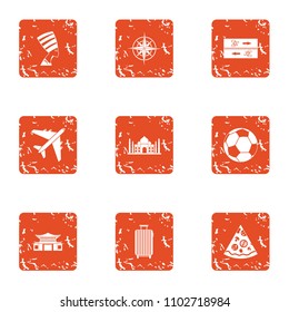 Course of voyage icons set. Grunge set of 9 course of voyage vector icons for web isolated on white background