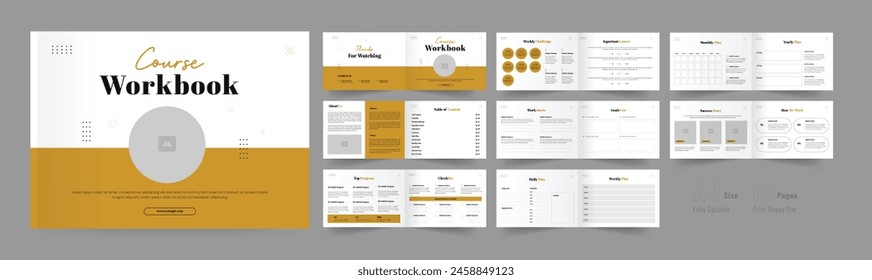 Course workbook design daily planner book layout template.