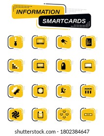 Courses school color vector icons on information smart cards for user interface design
