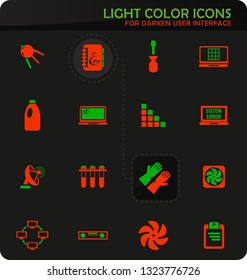 Courses school easy color vector icons on darken background for user interface design