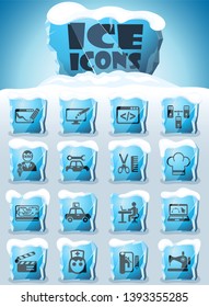courses vector icons frozen in transparent blocks of ice