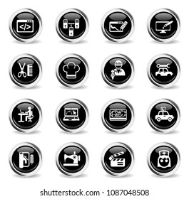 courses web icons - black round chrome buttons