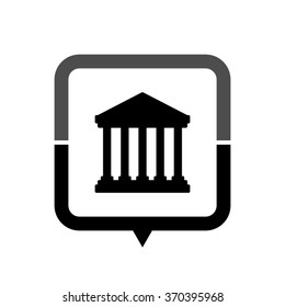 Court Building - black vector icon; map pointer;  message bubble