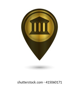 Court Building - black vector icon; golden  map pointer
