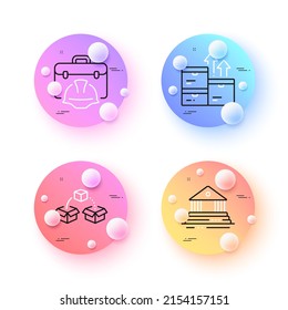 Court building, Construction toolbox and Wholesale goods minimal line icons. 3d spheres or balls buttons. Parcel shipping icons. For web, application, printing. Vector