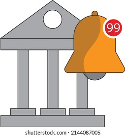 A court building with golden alarm bell with 99 notifications - Illustration  - vector  