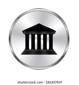 Court Building Icon - Vector Brushed Metal Button