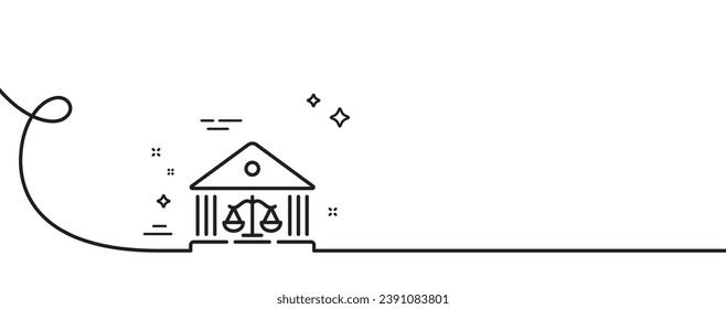 Court building line icon. Continuous one line with curl. Justice scale sign. Judgement law symbol. Court building single outline ribbon. Loop curve pattern. Vector
