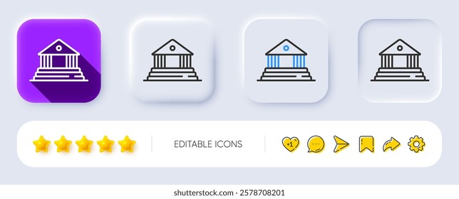 Court building line icon. Neumorphic, Flat shadow, 3d buttons. Administration of justice sign. Judgement law symbol. Line court building icon. Social media icons. Vector