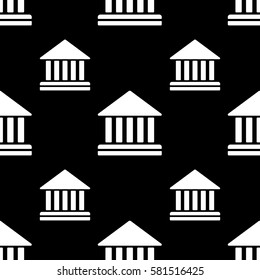 Court building vector icon seamless pattern, tiling ornament. Vector background black and white.