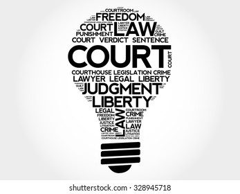 Court bulb word cloud concept