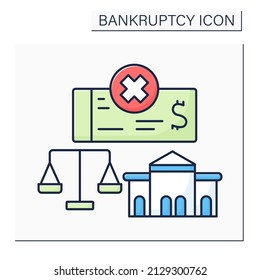 Court color icon. Court settles all types of personal and corporate bankruptcy cases. Specialized federal courtrooms.Bankruptcy concept. Isolated vector illustration 