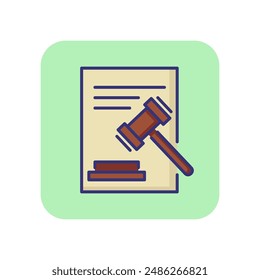 Court decision line icon. Judge gavel and document. Justice concept. Can be used for topics like court, judicial hearing, crime, adjudication