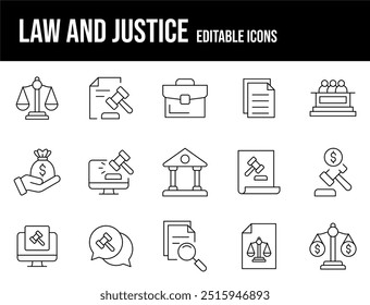 Court Editable Icons set. Vector illustration in modern thin line style of law related icons: Lawyer, judge, justice, and more. Pictograms and infographics for mobile apps.	

