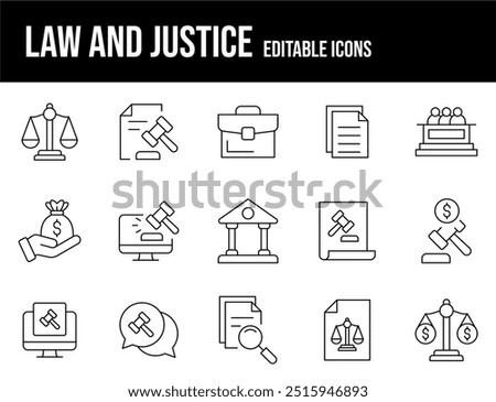 Court Editable Icons set. Vector illustration in modern thin line style of law related icons: Lawyer, judge, justice, and more. Pictograms and infographics for mobile apps.	
