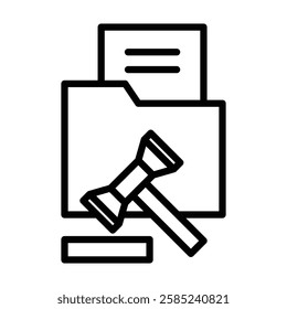 Court folder with judge gavel icon Flat vector set outline