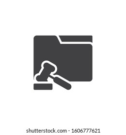 Court folder with judge gavel vector icon. filled flat sign for mobile concept and web design. Legal document folder glyph icon. Symbol, logo illustration. Vector graphics