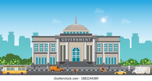 A court or government building, landscape exterior building vector illustration.