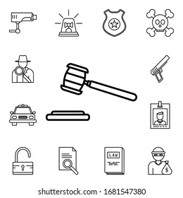 Court hammer icon. Detailed set of crime investigation icons. Premium quality graphic design. One of the collection icons for websites, web design, mobile app