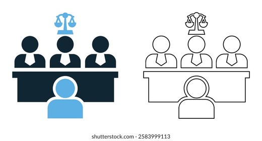 Court hearing icon vector, legal proceedings, trials, and justice, legal, judiciary and courtroom pictogram symbol ui and ux design, glyphs and stroke line