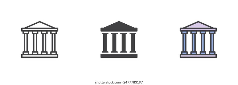 Court house different style icon set. Line, glyph and filled outline colorful version, outline and filled vector sign. Historical building symbol, logo illustration. Vector graphics