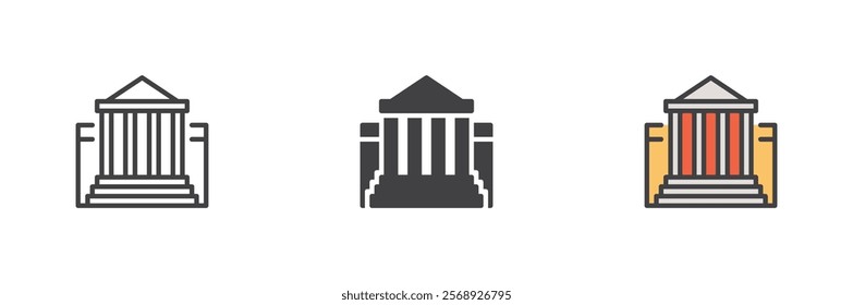 Court house icon. Building ,Columns line and glyph version, outline and filled vector sign. linear and full pictogram. Symbol, logo illustration. Different style icons set