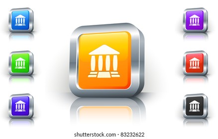 Court House Icon on 3D Button with Metallic Rim Original Illustration