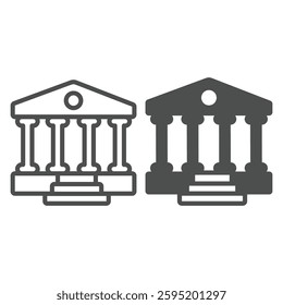 Court house line and solid icon, law and order concept. Vector graphics. Bank building with roman columns and stairs sign on white background, outline style icon for mobile or web design