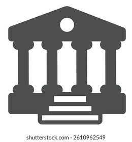 Court house solid icon, law and order concept. Vector graphics. Bank building with roman columns and stairs sign on white background, glyph style icon for mobile or web design
