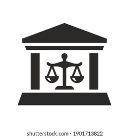 Court icon. Courthouse. Symbol of law and justice. Vector icon isolated on white background.
