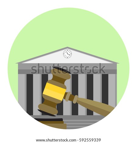 Court icon vector. Courthouse legitimate and gavel illustration
