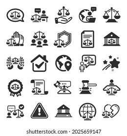 Court icons. Scales of Justice, Lawyer and Judge. Hammer, Law and Petition document set icons. Judgment, justice, court injunction. Gavel judge hammer, rulings, presiding officer. Vector